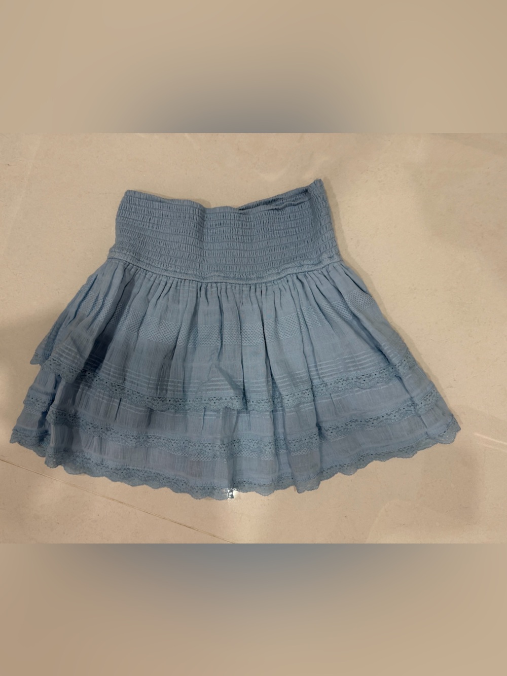 Gab Kate Light Blue Smocked Waist Tiered Mini Skirt